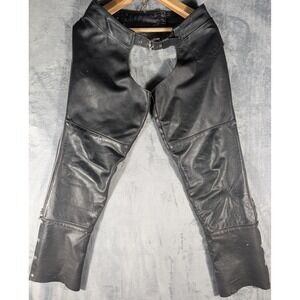 Leather Rider Men's Black Leather Motorcycle Chaps Adjustable Biker Pants Size L